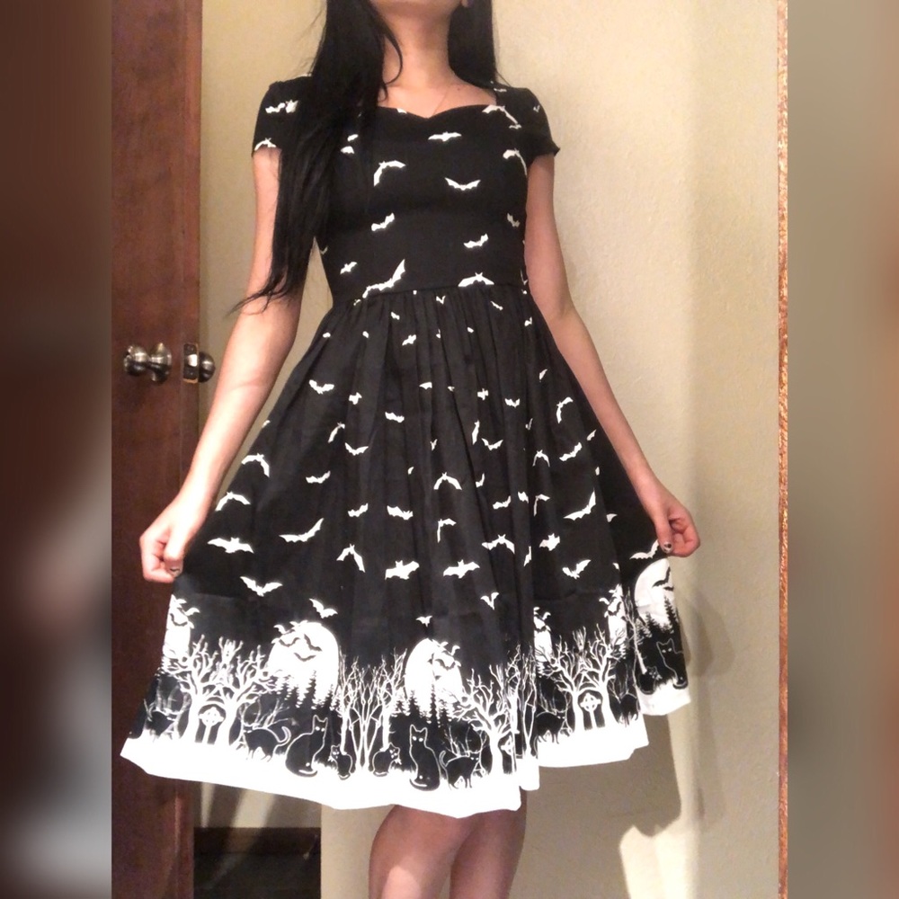 Banned apparel bats and cats pinup midi dress